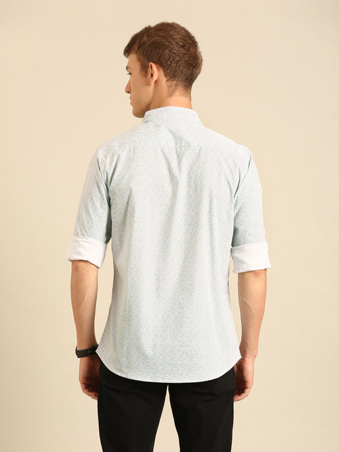 Light Mint Printed Full Sleeve Casual Shirt